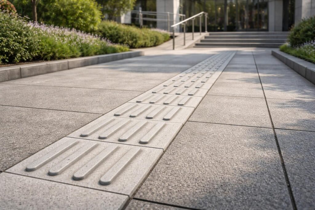 découvrez la bande de guidage pmr en béton, un élément indispensable pour assurer un accès sécurisé et adapté aux personnes à mobilité réduite.