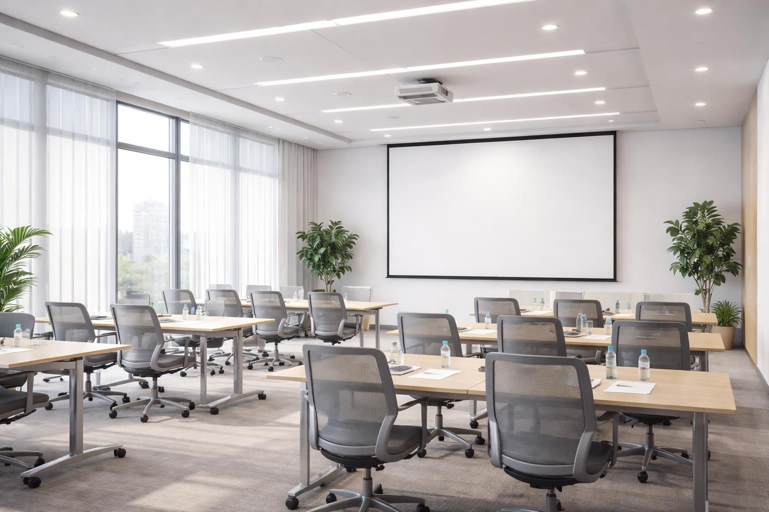 découvrez comment un open space lumineux avec une toile de projection et une gestion optimale de la lumière peut transformer votre espace de travail en un environnement productif et agréable.