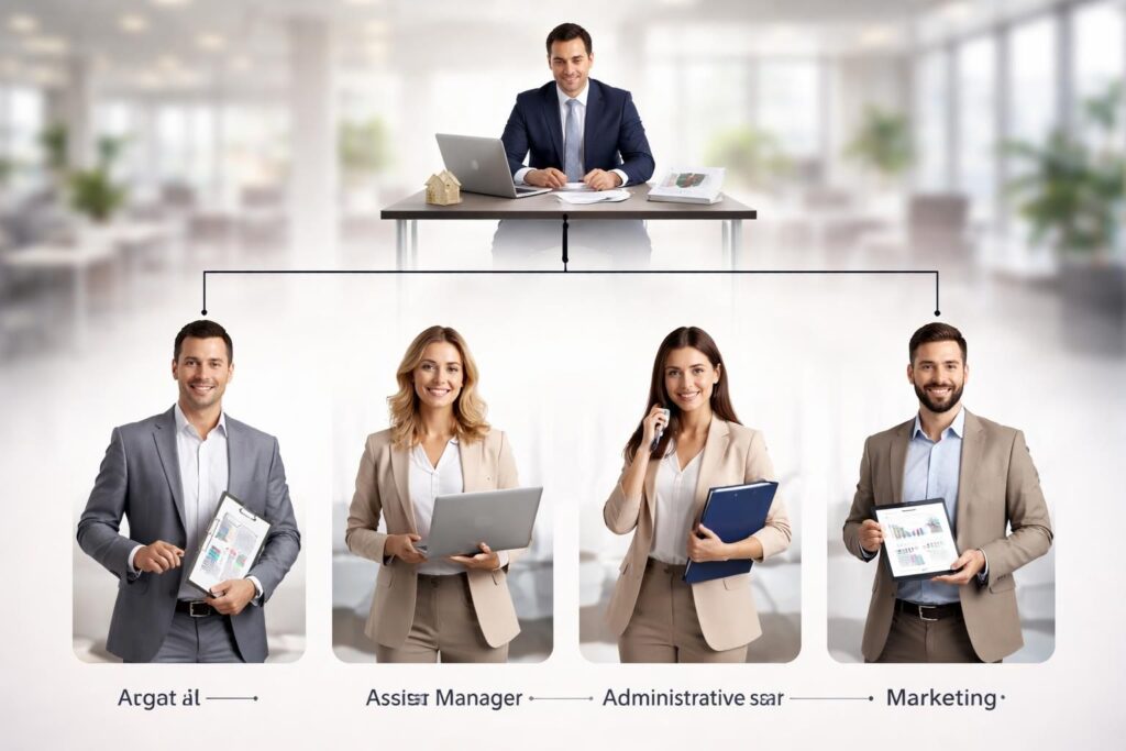 découvrez la répartition des rôles clés dans l'organigramme d'une agence immobilière pour mieux comprendre les responsabilités de chaque membre de l'équipe.