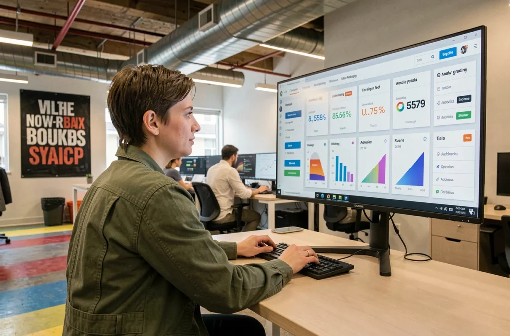 Spécialiste en performance marketing de l'agence Grizzlead analysant des données publicitaires en Bretagne