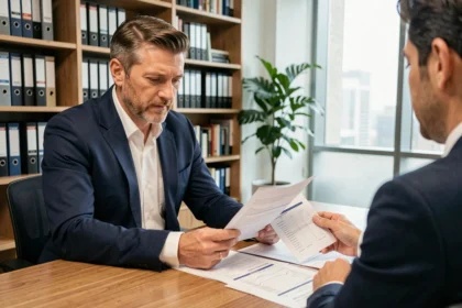 Conseiller financier indépendant CIF en réunion avec un client dans un bureau professionnel moderne