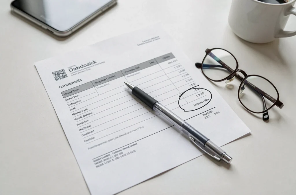 Relevé bancaire imprimé avec un prélèvement DGFiP B2B entouré au stylo posé sur un bureau